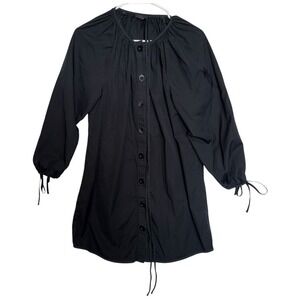 J.Crew Tie-sleeve Button-Front Dress in Cotton Poplin Black Small Petite